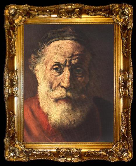 framed  REMBRANDT Harmenszoon van Rijn Portrait of an Old Man in Red (detail), ta009-2